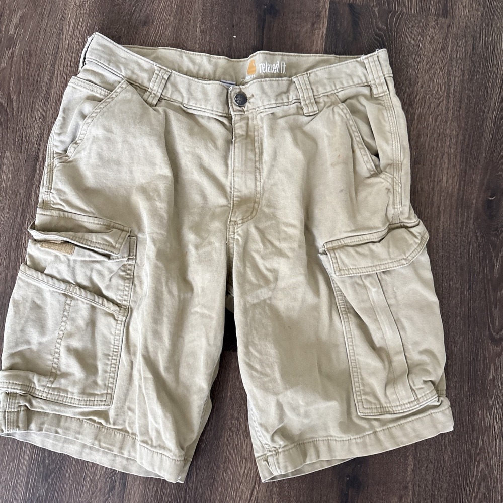 Carhartt Cargo Shorts Mens 36 Beige Thrashed Distressed Workwear